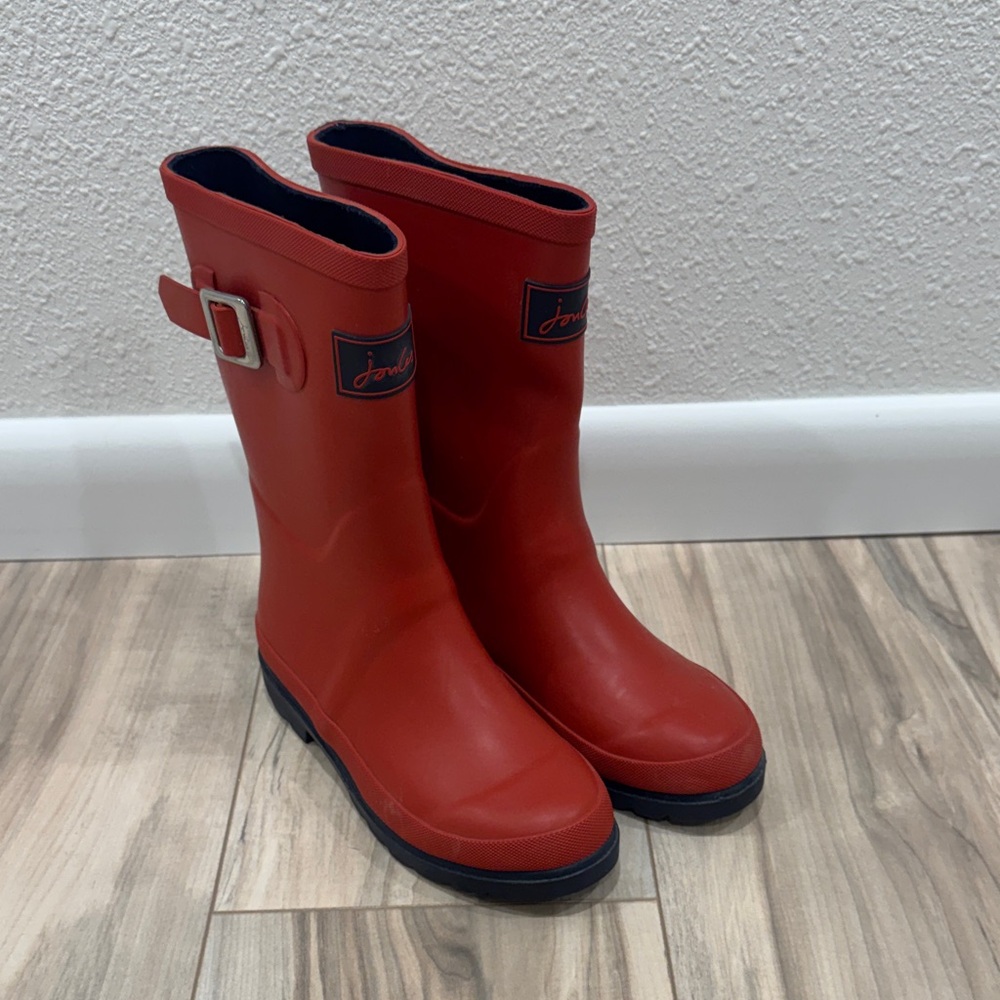 NWOT Kids Field Welly Joules Red & Navy Rain Boots with Silver Buckle | Size 3